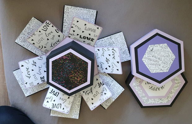 Cadou personalizat Explosion box hexagonal hand made