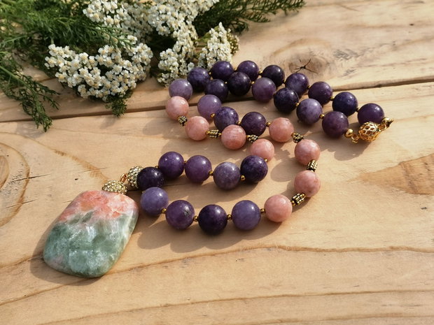 Colier lepidolit & sunstone