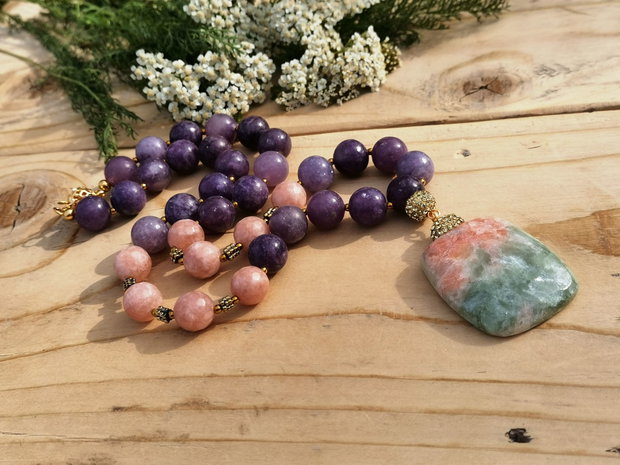 Colier lepidolit & sunstone