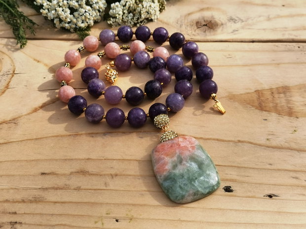 Colier lepidolit & sunstone