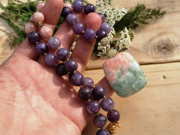 Colier lepidolit & sunstone