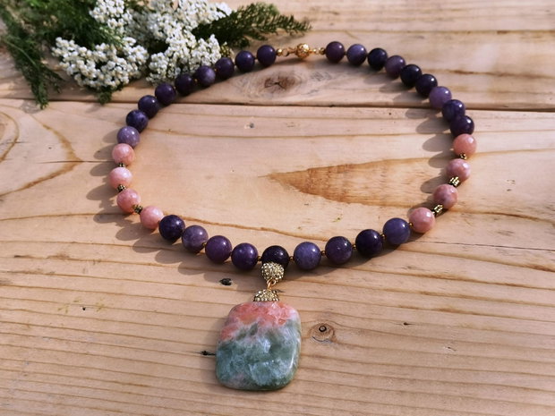 Colier lepidolit & sunstone
