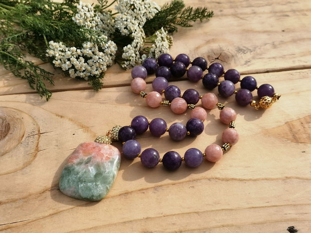 Colier lepidolit & sunstone