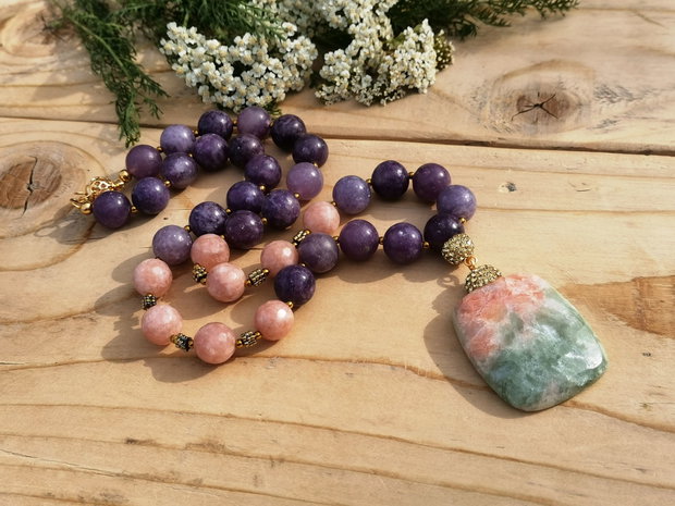 Colier lepidolit & sunstone