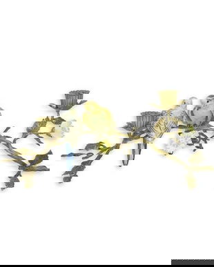 Sfesnic din bronz cu pasarele din portelan