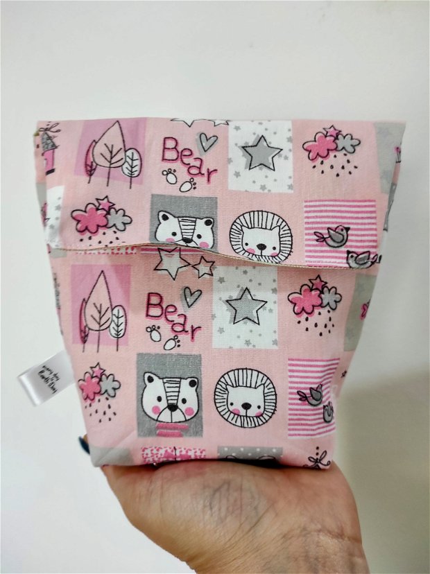 Snackbag lavabil pentru gustari - pink animals