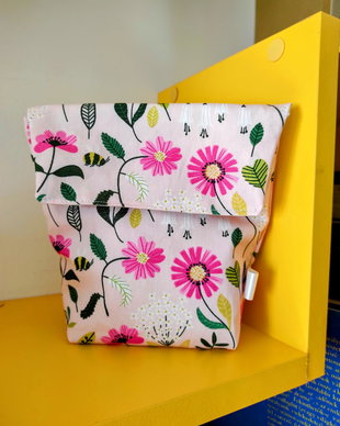 Snackbag lavabil pentru gustari - pink flowers