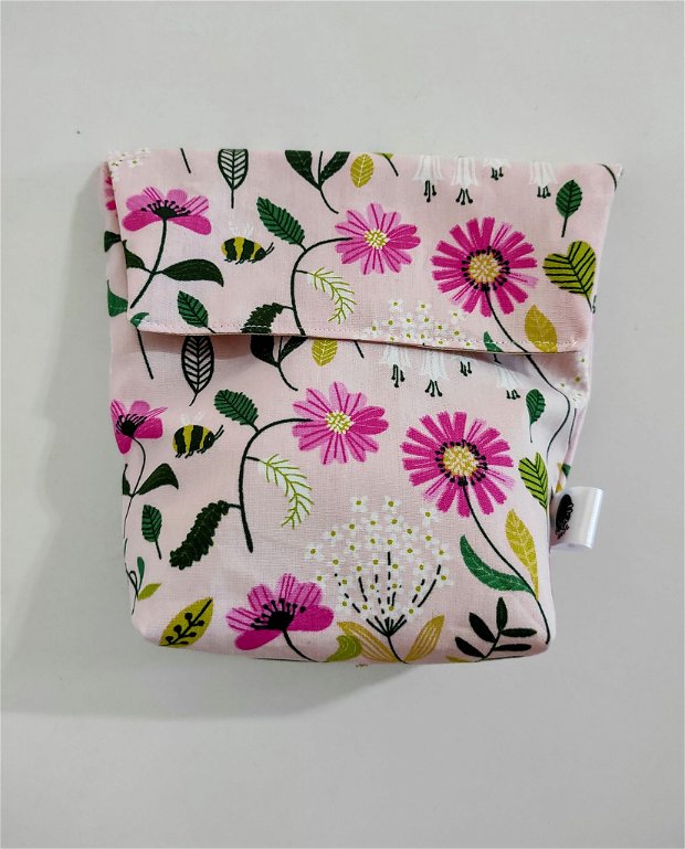 Snackbag lavabil pentru gustari - pink flowers