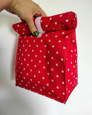 Lunchbag lavabil - gentuță pt prânz - stelute rosu