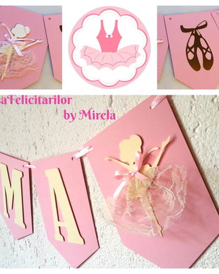 Ghirlanda balerina, ghirlanda cu nume, ghirlanda botez, ghirlanda fetite, ghirlanda roz, banner botez
