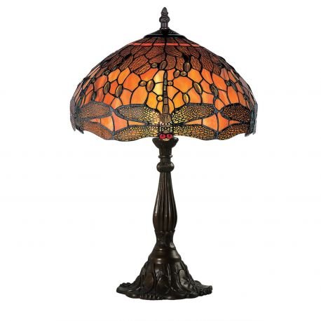 Lampa Tiffany din bronz cu libelule portocalii