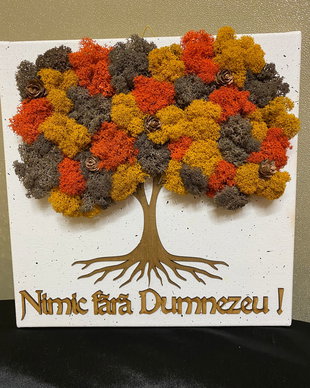 Tablou canvas alb cu licheni si mesaj Nimic fara Dumnezeu