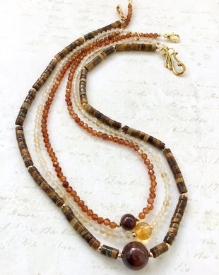 Coliere CHOKER ochi tigru, citrin & granat orange
