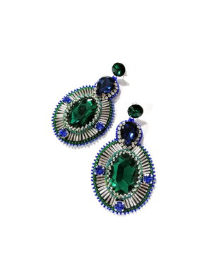 Cercei cabochon oval smarald, albastru, argintiu
