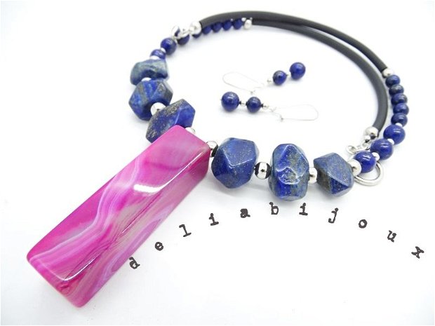 Set de bijuterii handmade unicat lapis lazuli si agata (cod518)