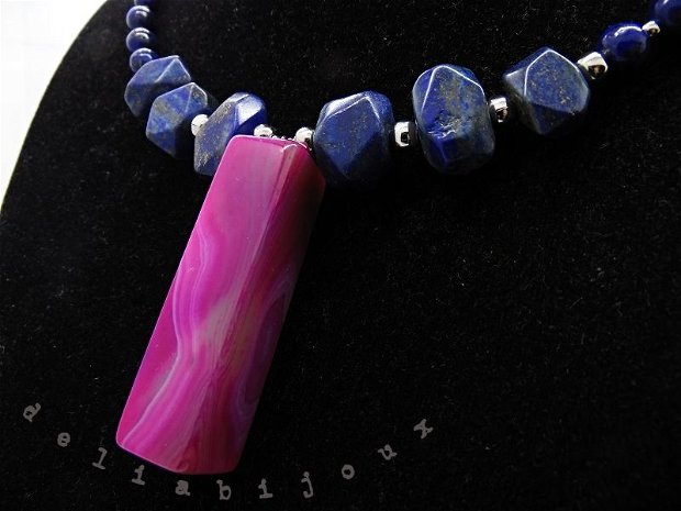 Set de bijuterii handmade unicat lapis lazuli si agata (cod518)