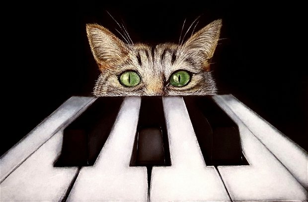 Tablou portret Pisica si pianul