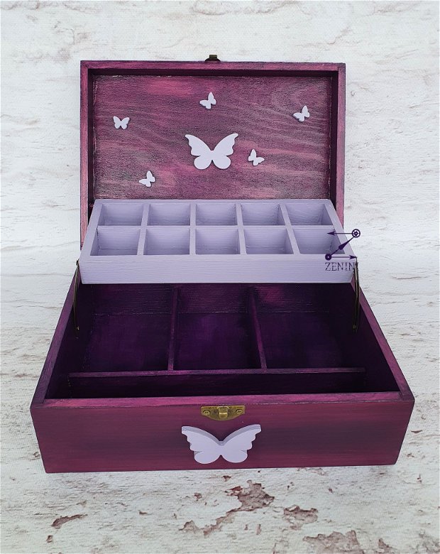 Cutie bijuterii fluturi, cutie cadou prietenie, cutie cu fluturi, cutie bijuterii personalizata, decoratiune fluturi, cutie fluturi mov