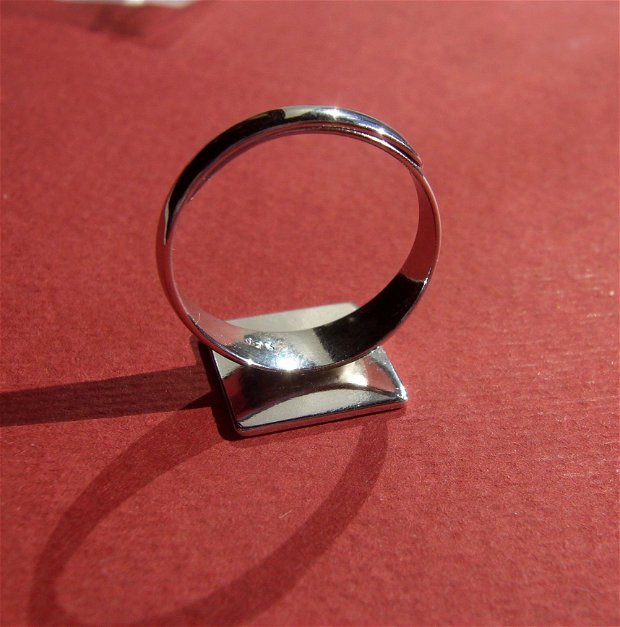 Baza inel reglabila din argint .925 rodiat cu platou patrat de aprox 12x12 mm