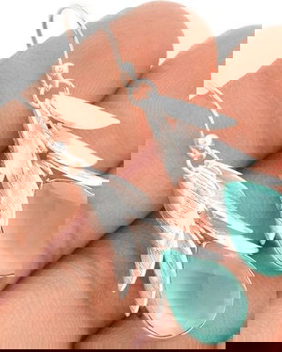 Ag320 - Cercei cu tortite, argint marcat 925, calcedonie bleu