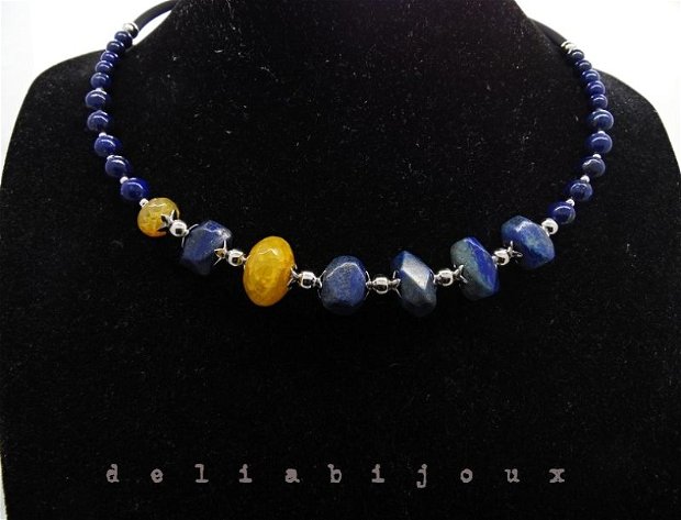 Set de bijuterii handmade unicat lapis lazuli si agate (cod523)