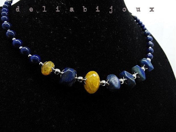 Set de bijuterii handmade unicat lapis lazuli si agate (cod523)