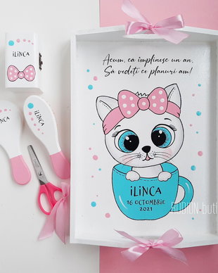 Tava pentru turta pisicuta pictata manual personalizata cu nume