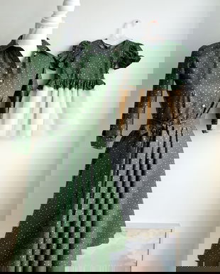 Rochite Verzi Aurii Mama Fiica Bebe Craciun, Set Asortat Sedinta Foto Sarbatori