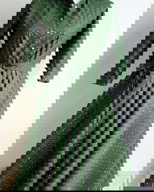 Rochie Dama Camasa, Rochie Verde cu Buline Aurii, Rochie Potrivita Alaptare