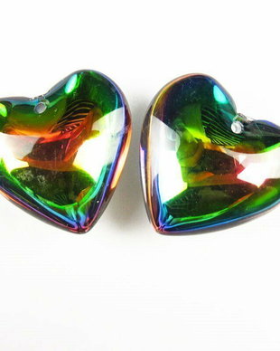 K1505 - (2buc) Minipandantiv sticla curcubeu, efect titanium, inima, 24x24x10mm