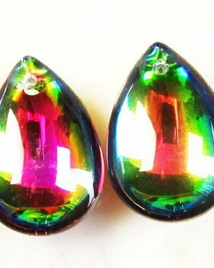 K1059 - (2buc) Minipandantiv sticla curcubeu, efect titanium, picatura, 23x16x9mm