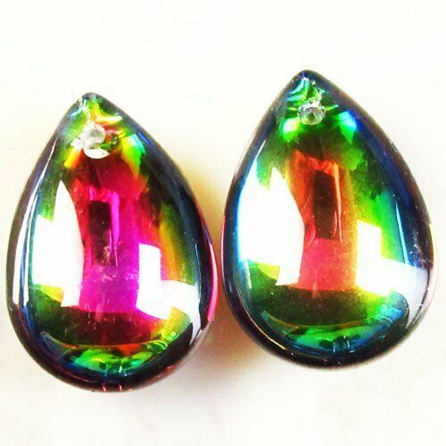 K1059 - (2buc) Minipandantiv sticla curcubeu, efect titanium, picatura, 23x16x9mm