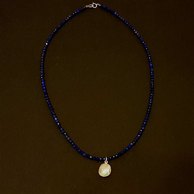 Colier din argint ,  lapis lazuli 2.5 mm si piatra lunii