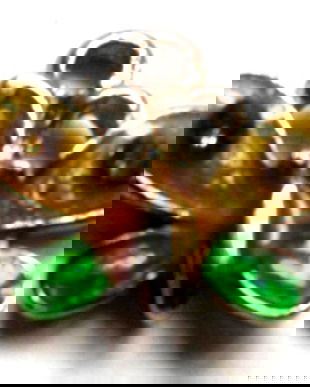 Charm metalic fluture galben si verde cu strasuri din sticla pe baza argintie