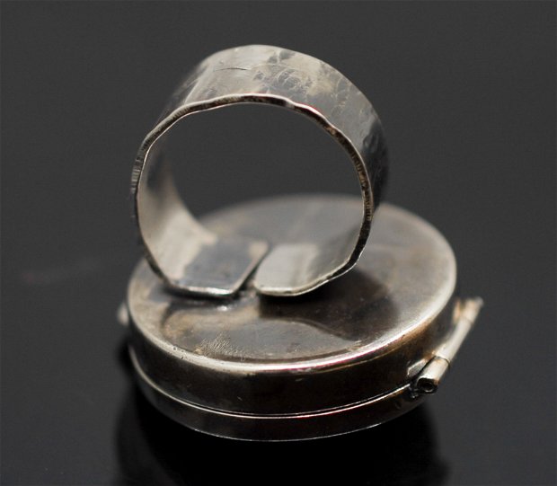 Inel cutiuta din argint 925 cu dublet opal natural, inel statement, inel mare
