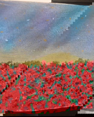 Esarfa 'Camp cu maci; matase