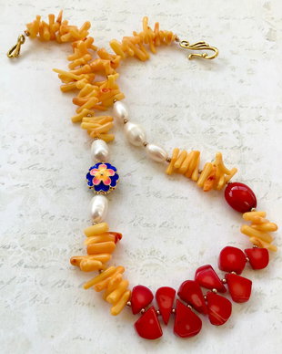 Colier coral natural & perle de cultura