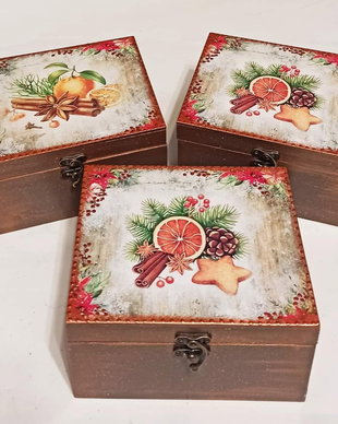 Cufar din lemn, 20/15/8 cm, cu tema de iarna/Craciun