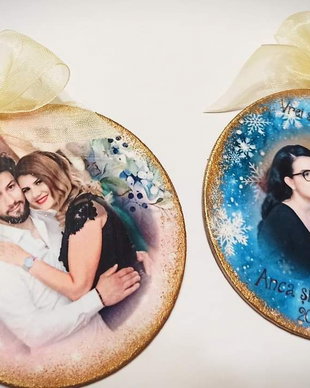 Glob din lemn personalizat cu poza / mesaj, diametrul de 10 cm
