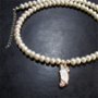 Colier argint, perle de cultura albe cu pandantiv perla keshi aurita