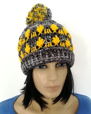 Fes unisex crosetat negru degrade cu galben/ Handmade