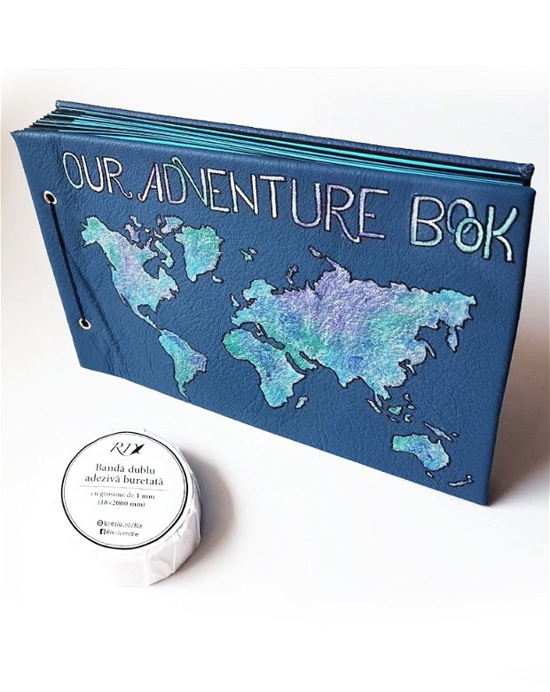 Album Foto Albastru - Our Adventure Book - cu coperta din piele