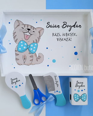 Tava pentru turta pisicuta pictata manual personalizata cu nume