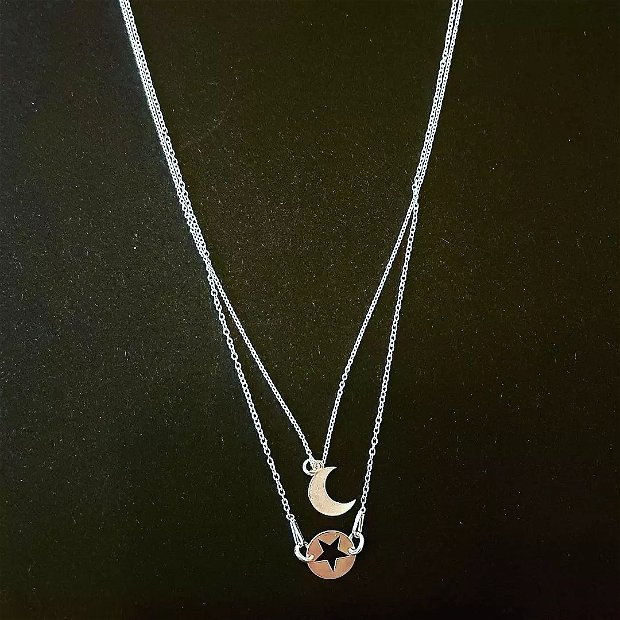 Coliere din argint 925 cu banut luna, semiluna si stele