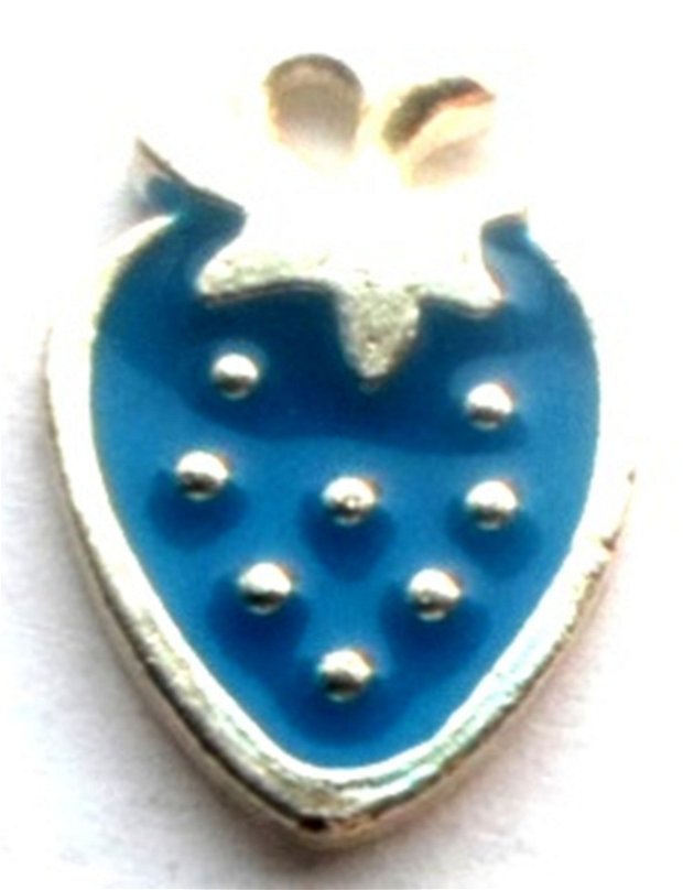 Charm metalic capsuna albastru pe baza argintie