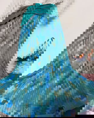 Fusta plisata imprimeu stil aquarela