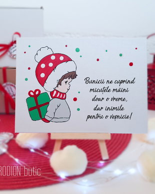 Tablou Craciun bunici copil personalizat cu mesaj pictat manual