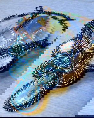 BlackFriday Today !! / Colier statement , broderie manuala, pietre semipretioase India