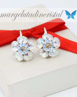 Cercei Swarovski  Chaton Flower / Argint 925