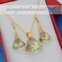 Set Swarovski / Triunghi / Luminous Green / Argint 925 placat cu aur
